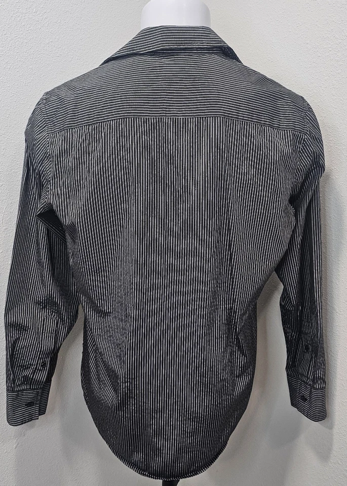 INC International Concepts 男式纽扣正装衬衫黑色白色细条纹 M — 第 3/4 张图片