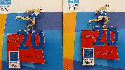 ATHLETICS RUNNER COUNTDOWN 20 DAYS TO GO (Pair)- ATHENS 2004 OLYMPIC MOVING PINS