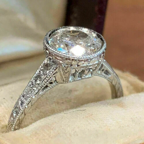 2 Carat Bezel Set Round Moissanite Engagement Ring Solid 14k White