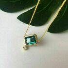 1.4Ct Green Emerald Necklace With Solitaire 14K Yellow Gold Plated 925 Silver