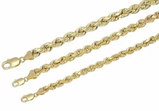 Real 10k Yellow Gold 5mm-7mm Diamond Cut Rope Chain Necklace 16"-30" Hollow
