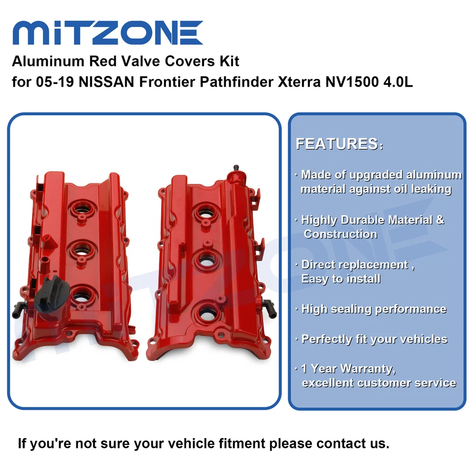 Kit de cubiertas de válvula de aluminio rojo para 05-19 Nissan Frontier Pathfinder Xterra 4,0 L🚗 Foto 2 de 4