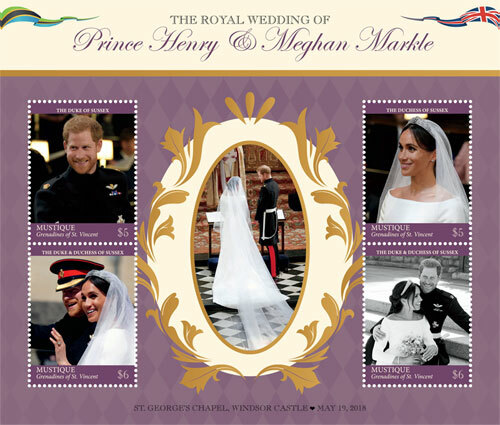 Mustique 2019 Prince Harry Meghan Markle Royal Wedding Sheet of  MNH