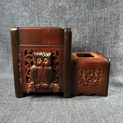 Vintage Wooden Owl Cigarette Music Box Made In Occupied Japan