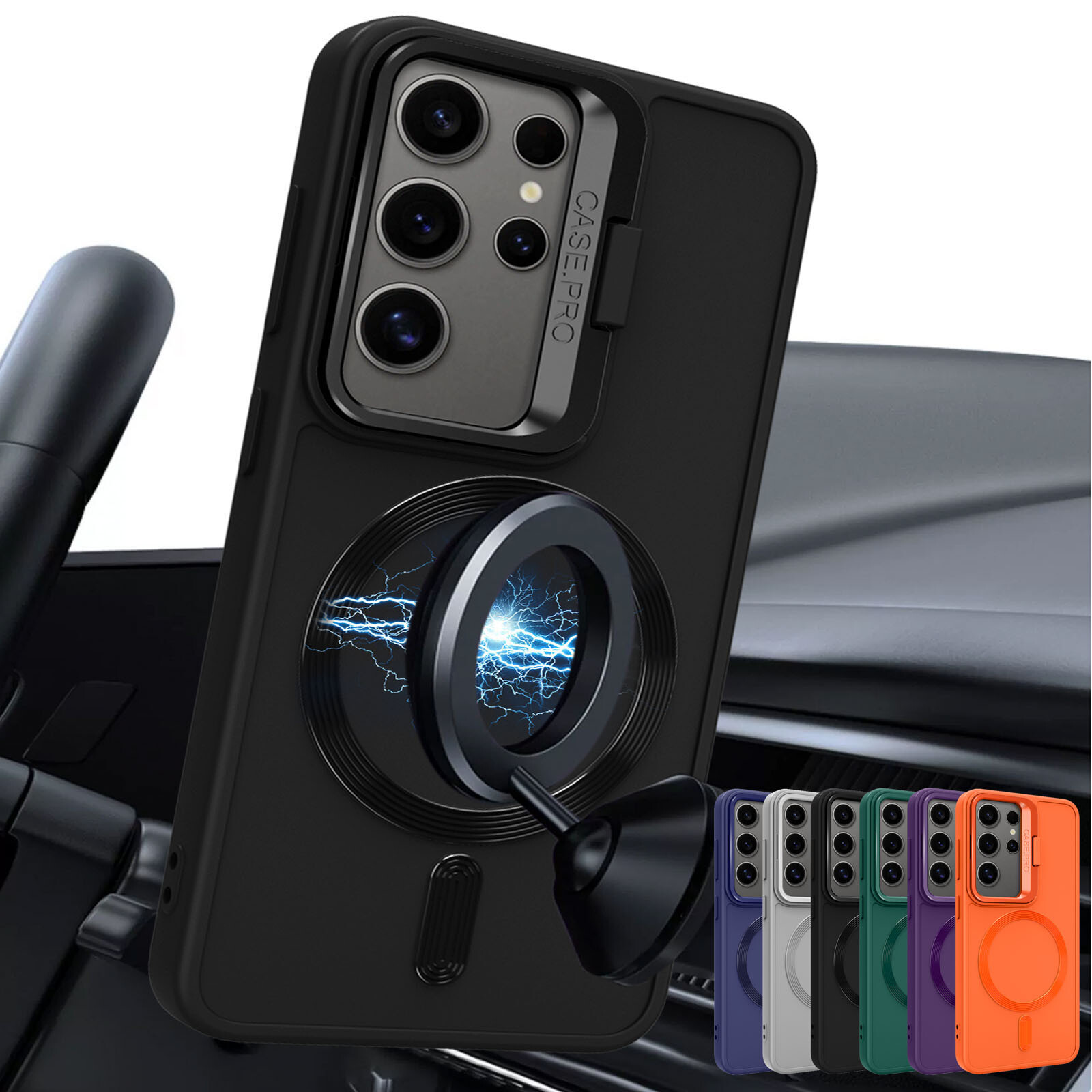For Samsung S23 S24 Ultra Camera Lens Kickstand Mag Safe Hard Shockproof Case-image