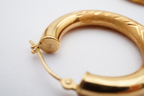 Eternagold 14k Yellow Gold Hoop Earrings Etched - Picture 6 of 8