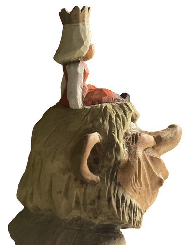 Vtge 12" Norwegian Henning Hand Carved Hardanger Bride Sitting on Troll's Head - Picture 15 of 17