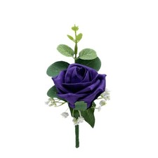 Artificial Wedding Flowers, Single Foam Rose Buttonhole Eucalyptus & Gypsophila