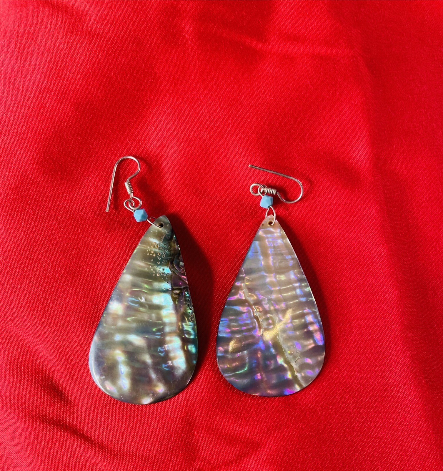 Natural Abalone Shell Teardrop Dangle Earrings - image 1