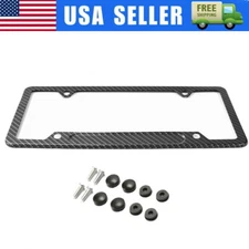 Black Carbon Fiber License Plate Frame Cover Front Rear Universal Size Plate