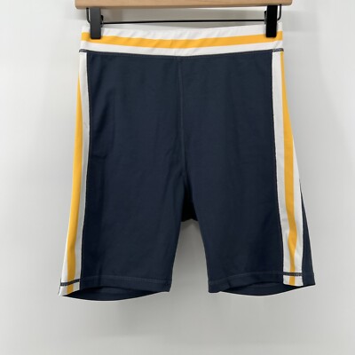 Wilo The Label Women M High Waisted Biker Short Blue Yellow Stripe Athleisure