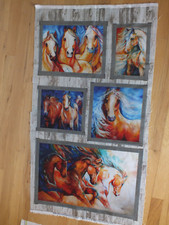 24x44" cotton quilting fabric HORSE PANEL 5 blocks BORN to RUN Benartex 4161 OOP