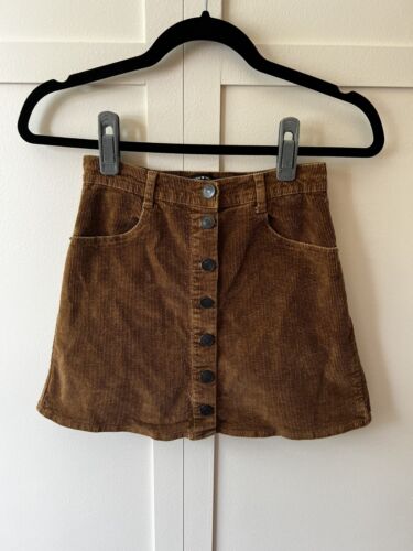 Brandy Melville Mini Skirt Size Small Corduroy Brown Button Front A-line