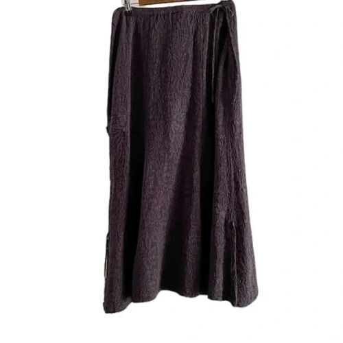Uru 100% Silk Floral Textured Long Skirt Muted Purple Medium