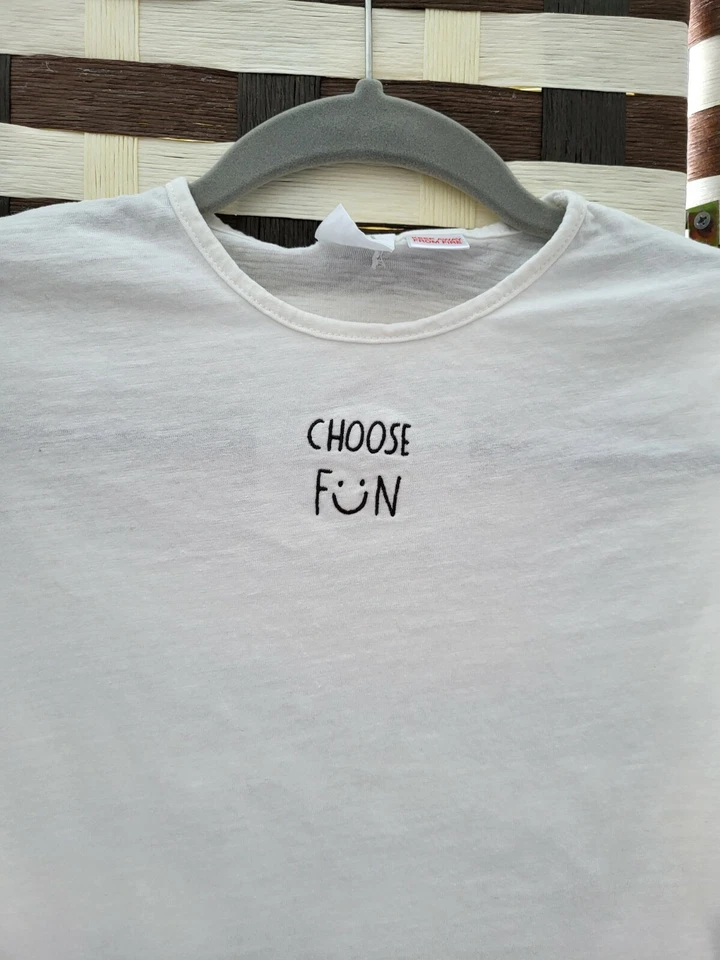 ZARA Girl white short sleeved T-SHIRT cotton CHOOSE FUN 9 12 months  D308 - Image 2 of 4