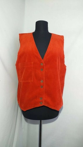 Gudrun Sjoden Cordweste orange V-Ausschnitt Knopfleiste Tasche Vintage? Größe L - Bild 1 von 10