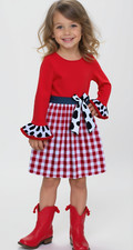 Western Wear Country Cowgirl Farm Red Gingham Cow Denim Dress