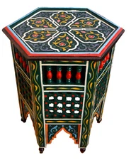 Moroccan Handmade Moucharabi Table Side Delicate Hand Painted Exquisite Green