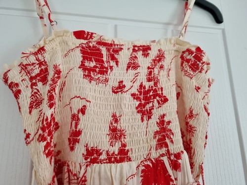 Neu Damen rot/cremefarbenes Sommerkleid Sommerkleid knielang Größe M - Bild 4 von 6