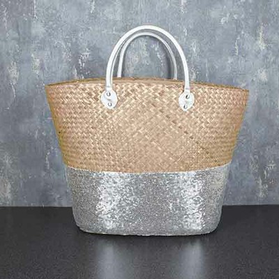 large silver beach bag