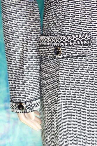 ST JOHN Collection Black Cream Jacket Coat XL L 14 16 DUSTER DRESS Trim Buttons - Picture 6 of 7