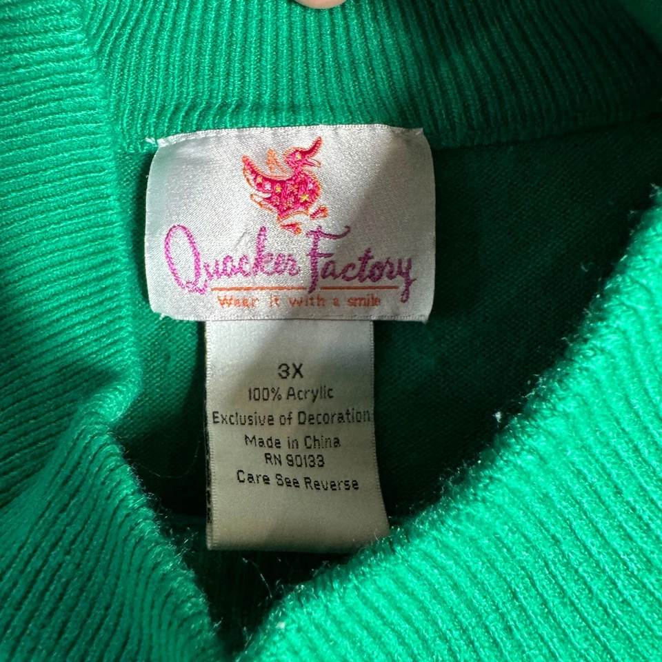 Quacker Factory Embellished Christmas Sweater Womens Plus 3X Green - Image 3 of 4