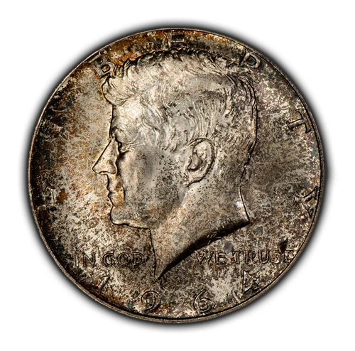 1964 50c Kennedy Half Dollar - Rainbow Pattern Toning - BU - SKU-H3207