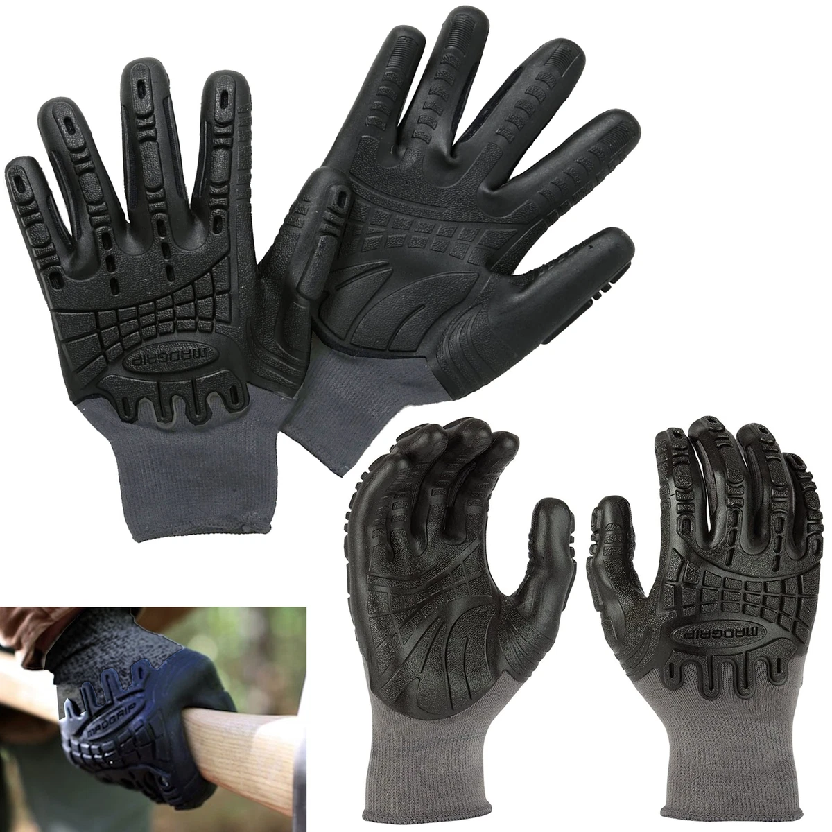 2 Pairs Impact Resistant Work Gloves Coated Vibration Protection Safety Grip  XXL