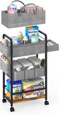 2In1 Baby Diaper Caddy  4-Tier Diaper Cart Organizer with Wheels, Rolling Cart