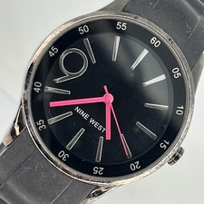 Nine West Women's Watch Black Tone Silicone Pink & Black Dial NEW BATTERY