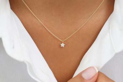 Diamant Hals Kette Collier 6 Brillanten 0,023 ct Karat VS 14K 585 Gold Stern