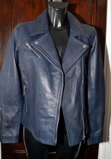 Sosander Leather Biker Jacket Indogo Navy K Uk 14 Euro 42 New With Tags £279.00
