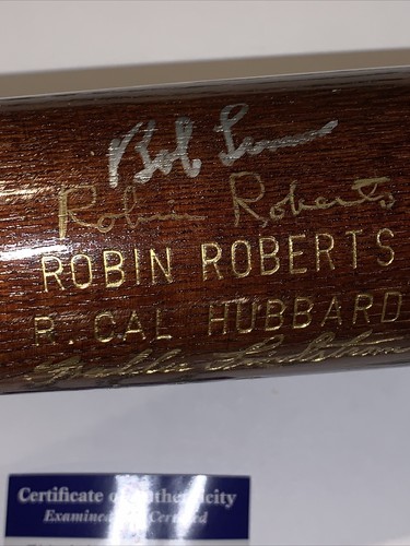 Bob Lemon/Robin Roberts Autographed 1976 HOF Induction Bat Ltd Ed. #’d PSA COA - Picture 3 of 7