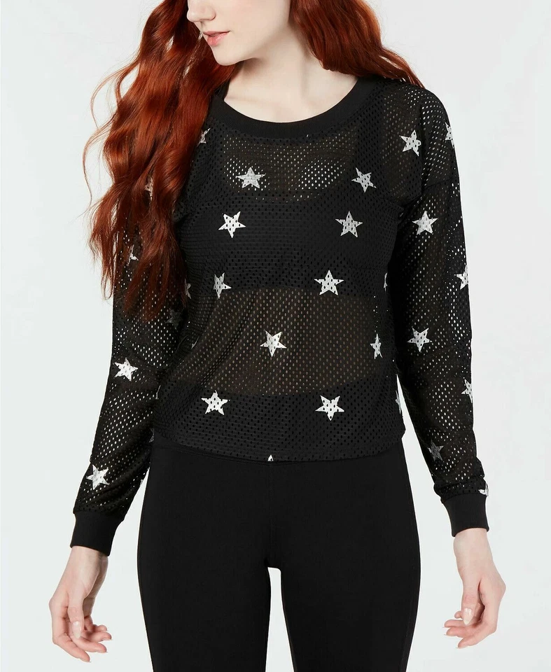 Material Girl Juniors' Star Mesh Crop Top Black New - Pick Size