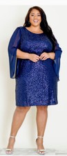Women  s Formal Dress Size 24W Navy CONNECTED APPAREL Chiffon Long Sleeve Sequins
