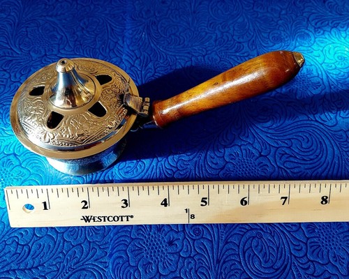 Incense burner Brass & Wood - portable thurible for charcoal grains and scented - Picture 7 of 8