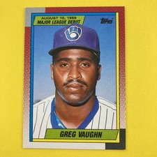 Greg Vaughn 1990 Topps Major League Debut Rookie Card #128 Milwaukee Brewers. rookie card picture