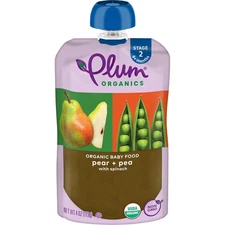 Stage 2 Organic Baby Food - Pear + Pea with Spinach - 4 Oz Pouch - Organic Fruit