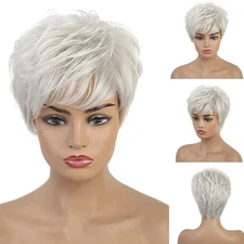 Women's Short Curly Wavy Silver Gray Wig Heat Resistant Synthetic Hair Full Wigs