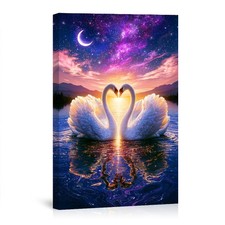 Swan Love Heart Wall Art Starry Night Galaxy Sky Canvas Poster Romantic Home