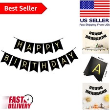 Shiny Gold and Black Eco-Friendly Birthday Banner Lightweight Stylish