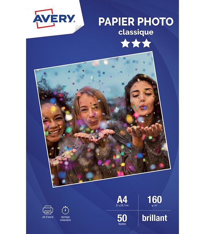 Papier photo brillant A4 Avery séchage instantané et couleurs éclatantes