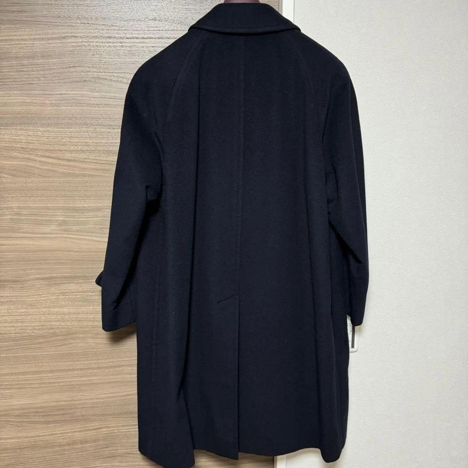 Burberry Wool Cashmere Balmacaan Long Coat Dark Navy Men's Hidden Button Vintage - Image 2 of 4