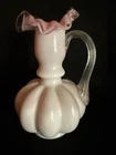 Vtg Fenton Peach Crest Melon Ruffled Vase 6" Pink White