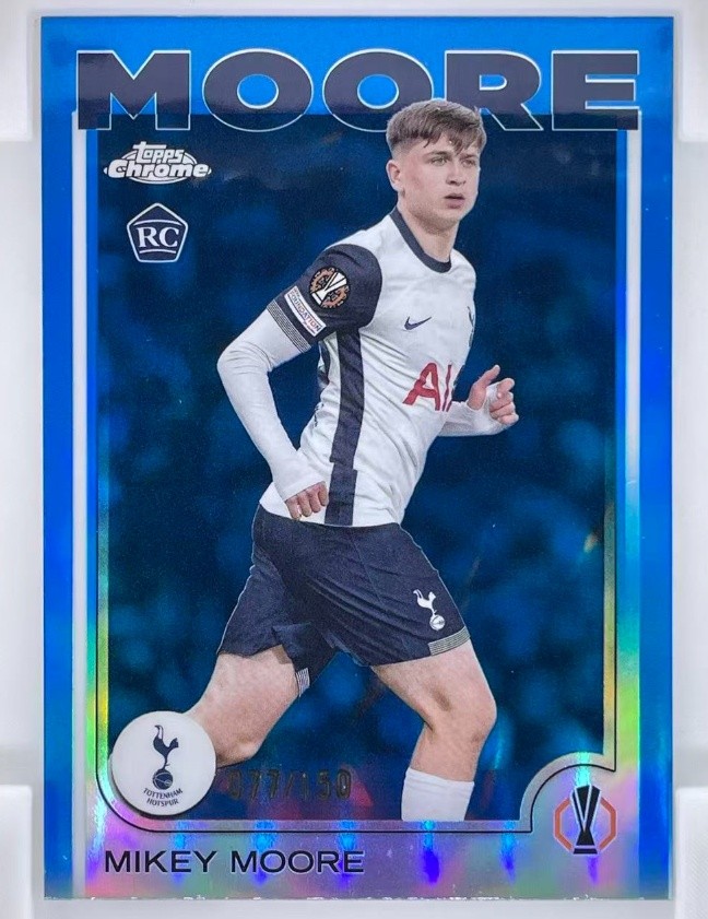 Mikey Moore 2024-25 Topps Chrome UCC Blue Refractor 077/150 RC #199