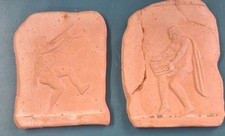 Rustic Hand Made Greeks figure Terracotta Wall Plaques. Hand Made Italy - Pair.