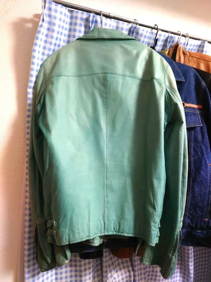 Double Riders Mint Green Leather Jacket Lamb Leather Used - Image 2 of 2