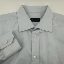 Canali Mens Dress Shirt Size 46-18 Blue Long Sleeve Button Up Made in Italy