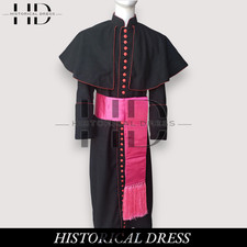 Black Cotton Cassock Robe with Red Trim  Pink Cincture  Clergy Vestment