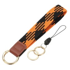 Keychain Wristlet, Cute Keychain Woven Wrist Lanyard, Black/Orange